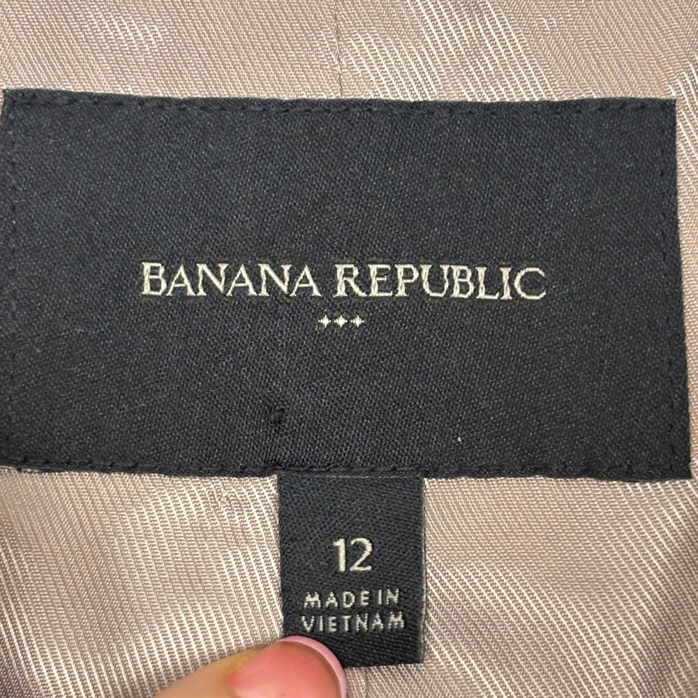 Banana Republic Blazer Women 12 Brown Herringbone Wool Blend Gold Button - Picture 11 of 12